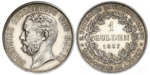 1 Gulden Grand-duché de Bade (1806-1918) Argent Frédéric Ier de Bade (1826-1907) (1826 - 1907)