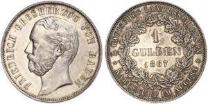 1 Gulden Grand-duché de Bade (1806-1918) Argent Frédéric Ier de Bade (1826-1907) (1826 - 1907)