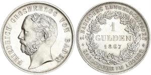 1 Gulden Grand-duché de Bade (1806-1918) Argent Frédéric Ier de Bade (1826-1907) (1826 - 1907)