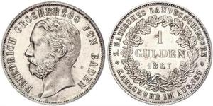 1 Gulden Grand-duché de Bade (1806-1918) Argent Frédéric Ier de Bade (1826-1907) (1826 - 1907)