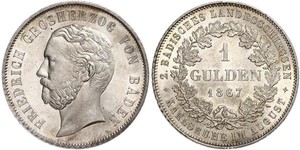 1 Gulden Grand-duché de Bade (1806-1918) Argent Frédéric Ier de Bade (1826-1907) (1826 - 1907)