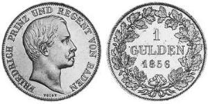 1 Gulden Grand-duché de Bade (1806-1918) Argent Frédéric Ier de Bade (1826-1907) (1826 - 1907)