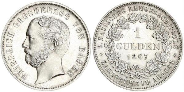 1 Gulden Grand-duché de Bade (1806-1918) Argent Frédéric Ier de Bade (1826-1907) (1826 - 1907)