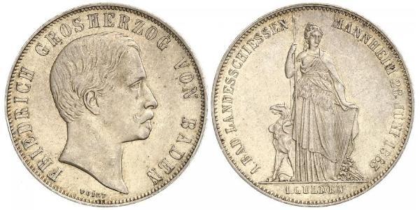 1 Gulden Grand-duché de Bade (1806-1918) Argent Frédéric Ier de Bade (1826-1907) (1826 - 1907)