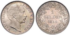 1 Gulden Royaume de Bavière (1806 - 1918) Argent Maximilien II de Bavière(1811 - 1864)