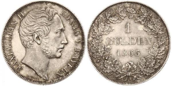 1 Gulden Royaume de Bavière (1806 - 1918) Argent Maximilien II de Bavière(1811 - 1864)