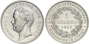 1 Gulden Grand Duchy of Baden (1806-1918) Argento Federico I di Baden (1826 - 1907)