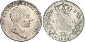 1 Gulden Grand Duchy of Baden (1806-1918) Argento Luigi I di Baden(1763 - 1830)