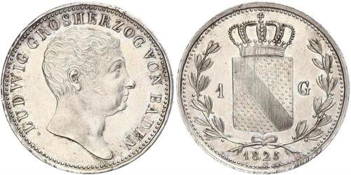 1 Gulden Grand Duchy of Baden (1806-1918) Argento Luigi I di Baden(1763 - 1830)