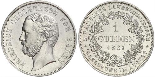 1 Gulden Grand Duchy of Baden (1806-1918) Argento Federico I di Baden (1826 - 1907)