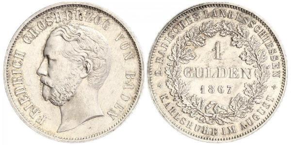 1 Gulden Grand Duchy of Baden (1806-1918) Argento Federico I di Baden (1826 - 1907)