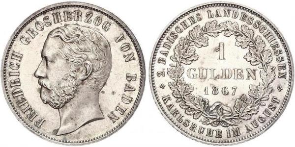 1 Gulden Grand Duchy of Baden (1806-1918) Argento Federico I di Baden (1826 - 1907)