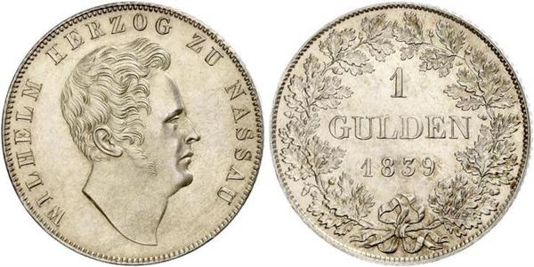 1 Gulden Nassau (stato) (1806 - 1866) Argento Guglielmo di Nassau