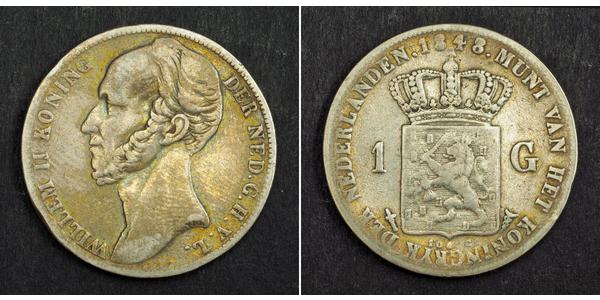 1 Gulden Regno dei Paesi Bassi (1815 - ) Argento Guglielmo II dei Paesi Bassi (1792 - 1849)