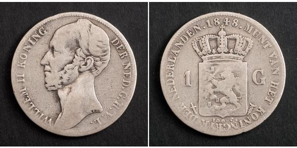 1 Gulden Regno dei Paesi Bassi (1815 - ) Argento Guglielmo II dei Paesi Bassi (1792 - 1849)