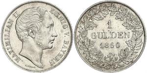 1 Gulden Regno di Baviera (1806 - 1918) Argento Massimiliano II di Baviera(1811 - 1864)