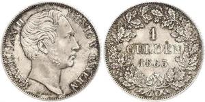 1 Gulden Regno di Baviera (1806 - 1918) Argento Massimiliano II di Baviera(1811 - 1864)