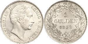 1 Gulden Regno di Baviera (1806 - 1918) Argento Massimiliano II di Baviera(1811 - 1864)