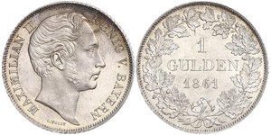 1 Gulden Regno di Baviera (1806 - 1918) Argento Massimiliano II di Baviera(1811 - 1864)