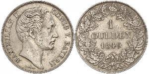 1 Gulden Regno di Baviera (1806 - 1918) Argento Massimiliano II di Baviera(1811 - 1864)