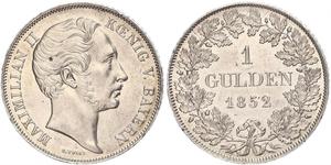 1 Gulden Regno di Baviera (1806 - 1918) Argento Massimiliano II di Baviera(1811 - 1864)