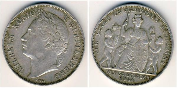 1 Gulden Regno di Württemberg (1806-1918) Argento Guglielmo I di Württemberg