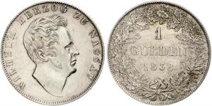 1 Gulden Ducado de Nassau (1806 - 1866) Plata Guillermo I de Nassau