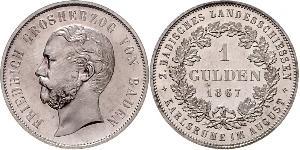 1 Gulden Gran Ducado de Baden (1806-1918) Plata Federico I de Baden (1826 - 1907)