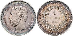 1 Gulden Gran Ducado de Baden (1806-1918) Plata Federico I de Baden (1826 - 1907)