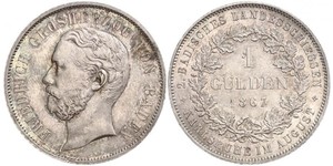 1 Gulden Gran Ducado de Baden (1806-1918) Plata Federico I de Baden (1826 - 1907)