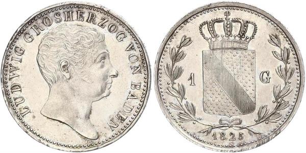 1 Gulden Gran Ducado de Baden (1806-1918) Plata Luis I de Baden(1763 - 1830)