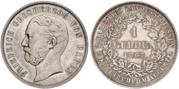 1 Gulden Gran Ducado de Baden (1806-1918) Plata Federico I de Baden (1826 - 1907)