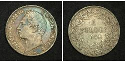1 Gulden Reino de Wurtemberg (1806-1918) Plata Guillermo I de Wurtemberg