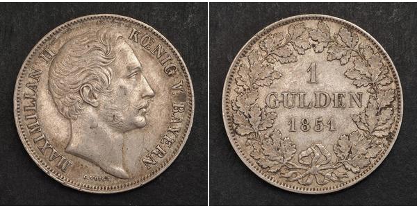1 Gulden Reino de Baviera (1806 - 1918) Plata Maximiliano II de Baviera(1811 - 1864)