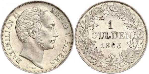 1 Gulden Reino de Baviera (1806 - 1918) Plata Maximiliano II de Baviera(1811 - 1864)