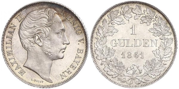 1 Gulden Reino de Baviera (1806 - 1918) Plata Maximiliano II de Baviera(1811 - 1864)
