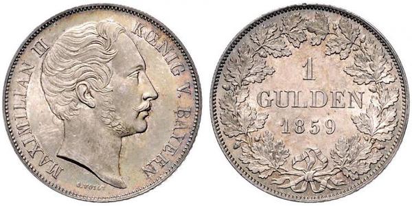 1 Gulden Reino de Baviera (1806 - 1918) Plata Maximiliano II de Baviera(1811 - 1864)