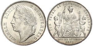 1 Gulden Reino de Wurtemberg (1806-1918) Plata Guillermo I de Wurtemberg