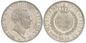 1 Gulden Reino de Wurtemberg (1806-1918) Plata Guillermo I de Wurtemberg