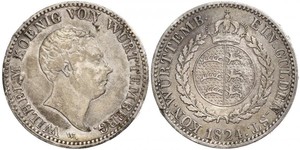 1 Gulden Reino de Wurtemberg (1806-1918) Plata Guillermo I de Wurtemberg