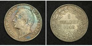 1 Gulden Reino de Wurtemberg (1806-1918) Plata Guillermo I de Wurtemberg