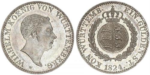 1 Gulden Reino de Wurtemberg (1806-1918) Plata Guillermo I de Wurtemberg