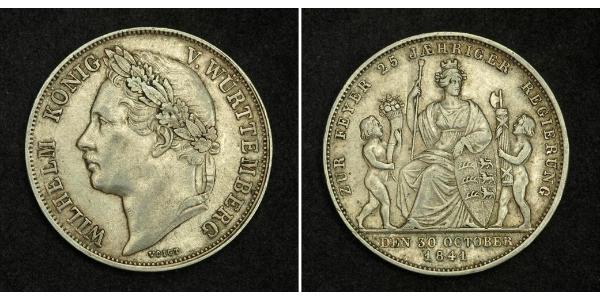 1 Gulden Reino de Wurtemberg (1806-1918) Plata Guillermo I de Wurtemberg