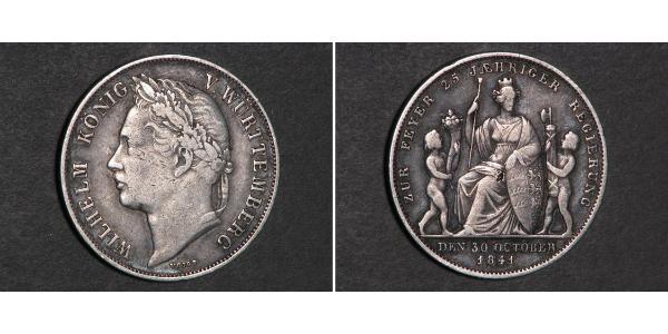 1 Gulden Reino de Wurtemberg (1806-1918) Plata Guillermo I de Wurtemberg