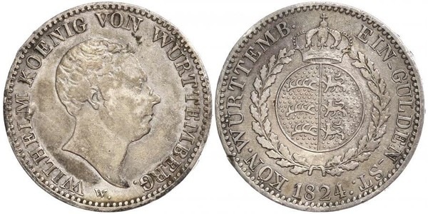 1 Gulden Reino de Wurtemberg (1806-1918) Plata Guillermo I de Wurtemberg