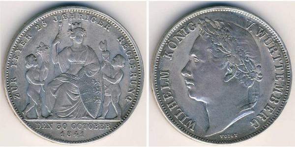 1 Gulden Reino de Wurtemberg (1806-1918) Plata Guillermo I de Wurtemberg