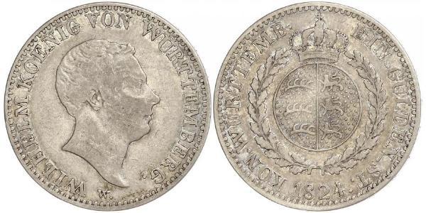 1 Gulden Reino de Wurtemberg (1806-1918) Plata Guillermo I de Wurtemberg