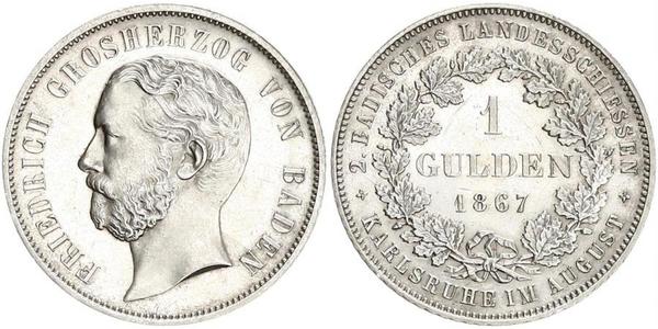 1 Gulden Grand Duchy of Baden (1806-1918) Silber Friedrich I. (Baden, Großherzog) (1826 - 1907)