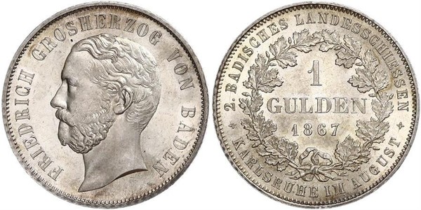 1 Gulden Grand Duchy of Baden (1806-1918) Silber Friedrich I. (Baden, Großherzog) (1826 - 1907)