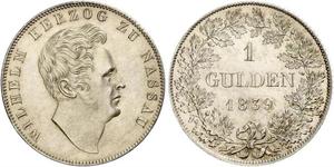 1 Gulden Duchy of Nassau (1806 - 1866) Silver William, Duke of Nassau